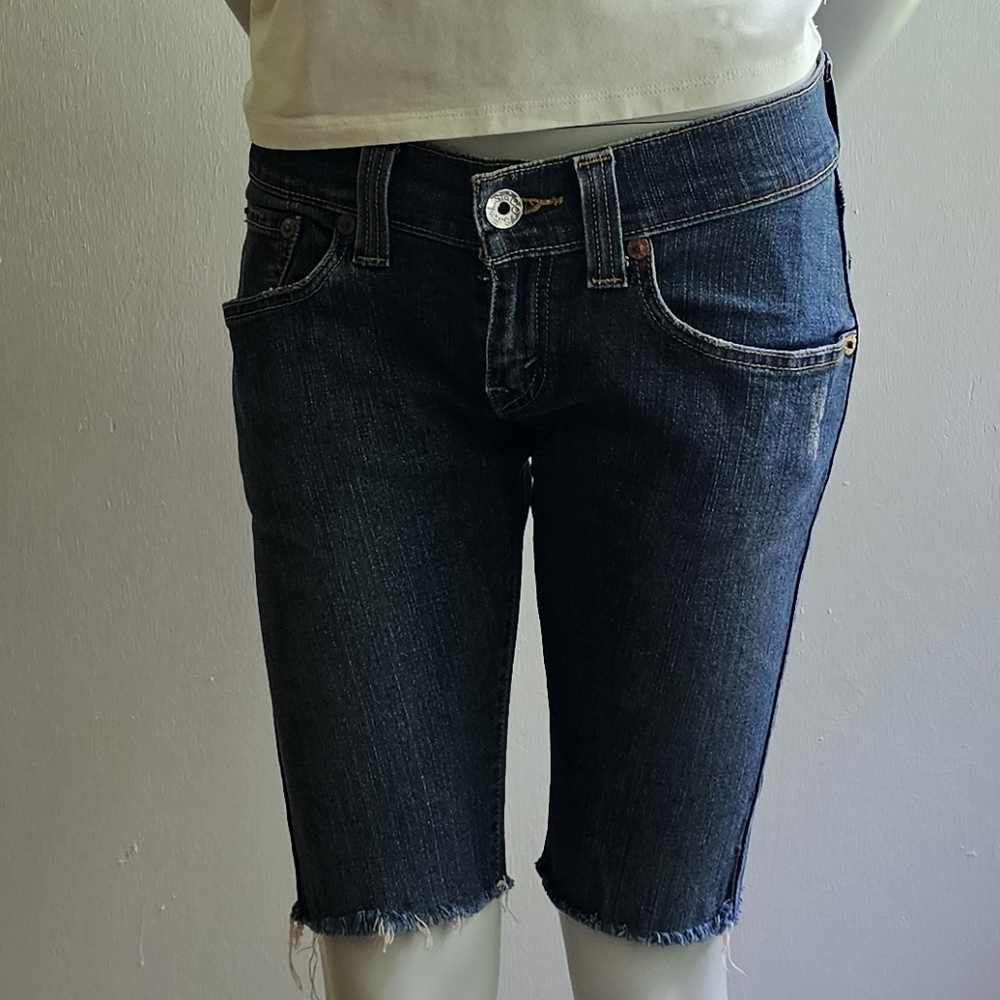 CUT-OFF FRAYED DISTRESSED LEVI'S LONG JEANS SHORTS 504 SLOUCH STRAIGHT 3 JR